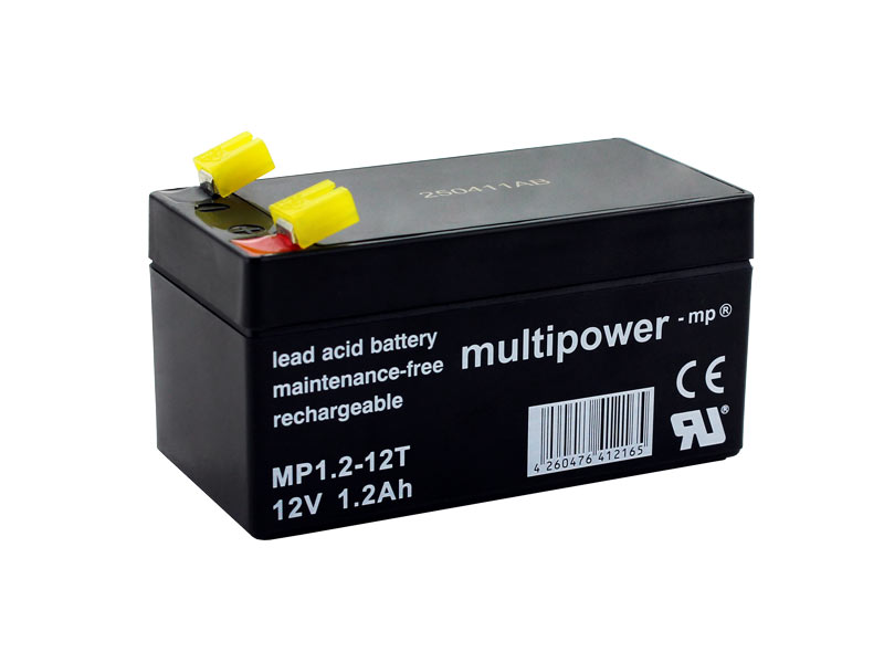 Multipower Bleiakku MP1,2-12T mit 4,75mm Steckkontakten Multipower Bleiakku MP1,2-12T mit 4,75mm Steckkontakten