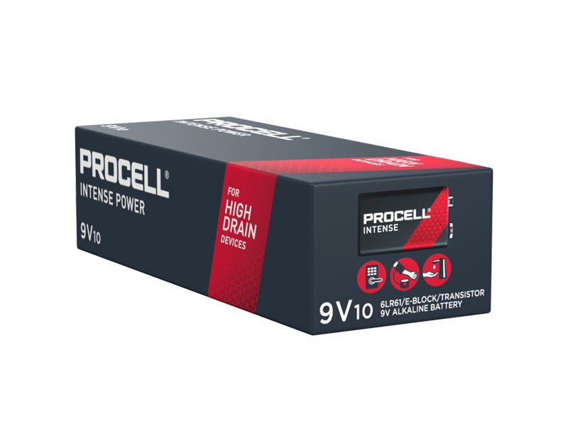 10er PAck Batterien, Procell Intense, 9V Block, 6LR61 10er PAck Batterien, Procell Intense, 9V Block, 6LR61