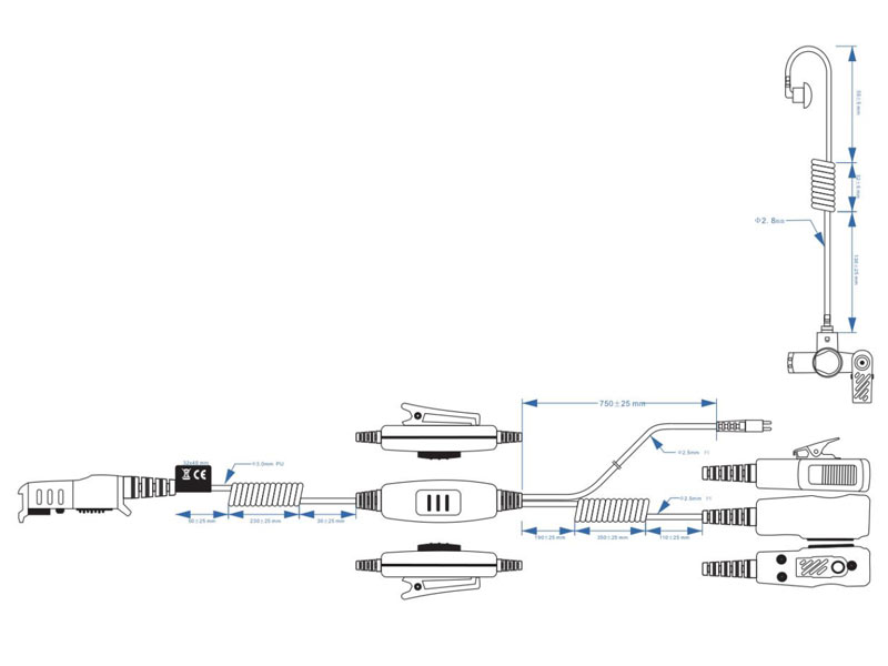 Schallschlauch-Headset für Motorola, Aufbau