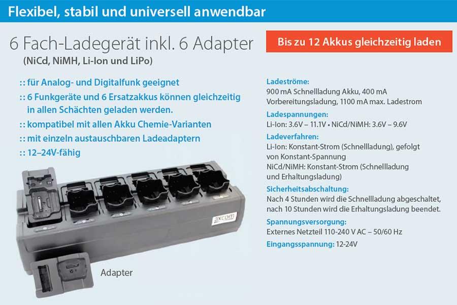 6+6-Stationen Ladegerät inkl. Adapter für Motorola GP360, DP3441 6+6-Stationen Ladegerät inkl. Adapter für Motorola GP360, DP3441