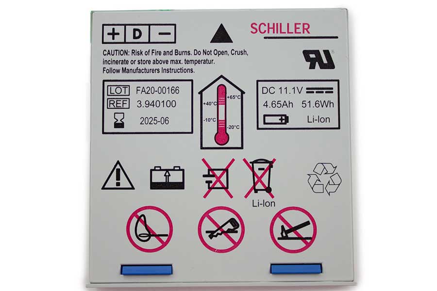 Li-Ion Akku für Bruker/Schiller Defigard 5000 - 11,1V/4,65Ah (Original) Li-Ion Akku für Bruker/Schiller Defigard 5000 - 11,1V/4,65Ah (Original)