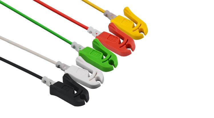 5-adriges EKG Kabel für Philips IntelliVue MX40, Detailansicht der Clips 5-adriges EKG Kabel für Philips IntelliVue MX40, Detailansicht der Clips