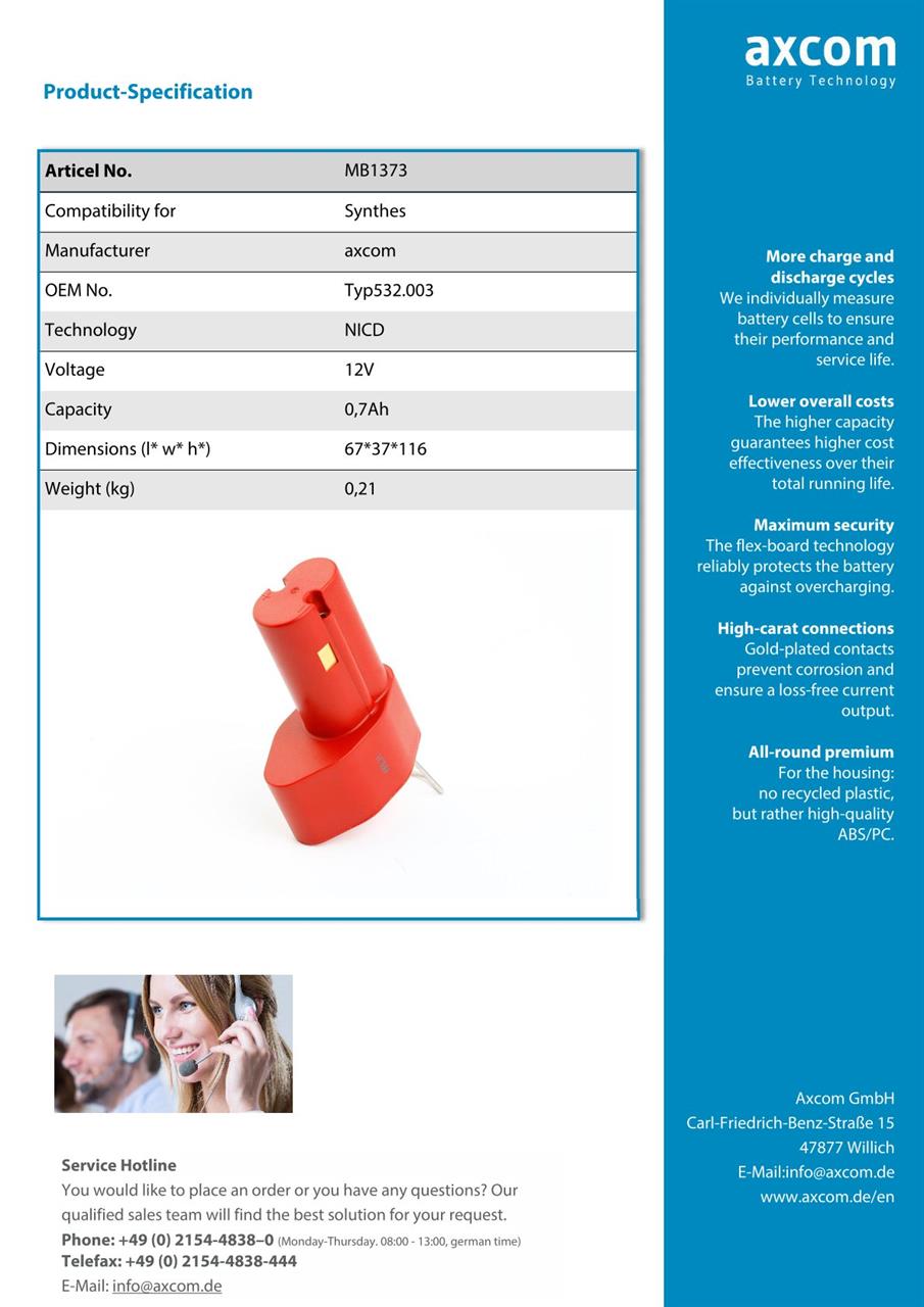 NC Akku für Synthes Power Drive Typ 532.003 - 12V/0,7Ah NC Akku für Synthes Power Drive Typ 532.003 - 12V/0,7Ah