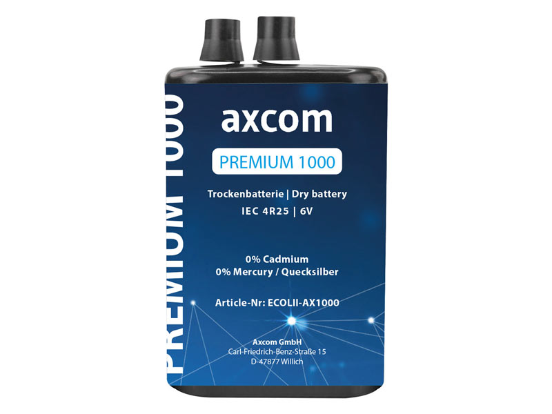 Blockbatterie Axcom Premium1000 4R25 mit Spiralkontakten für Warnleuchten - 6V 9Ah