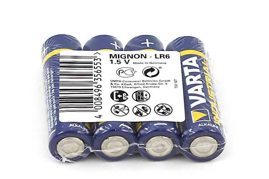 4 Varta Mignon AA Batterien, LR06, MN1500, 4006 Industrie Alkaline 4 Varta Mignon AA Batterien, LR06, MN1500, 4006 Industrie Alkaline