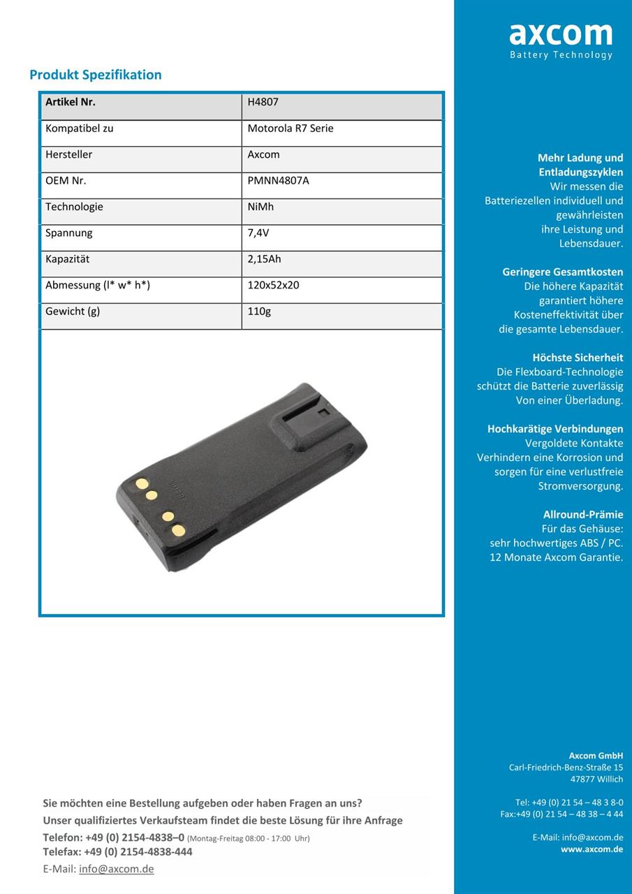 Li-Ion Akku für Motorola R7, R7A mit IMPRES Technology - 7,4V 2,15Ah Li-Ion Akku für Motorola R7, R7A mit IMPRES Technology - 7,4V 2,15Ah