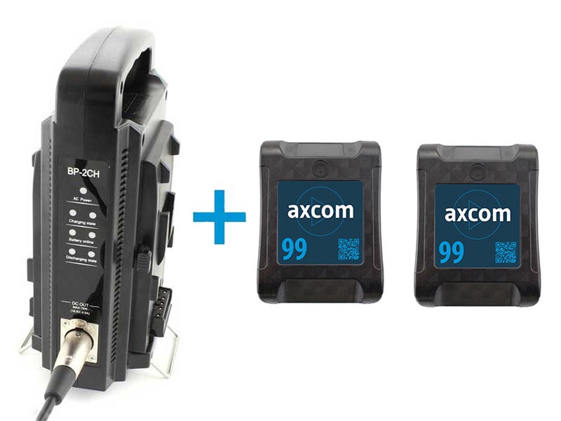 Bundle aus 2 V-Mount Akkus (U-CSVLO-99-UD) und Ladegerät (SM-CPVM-2)